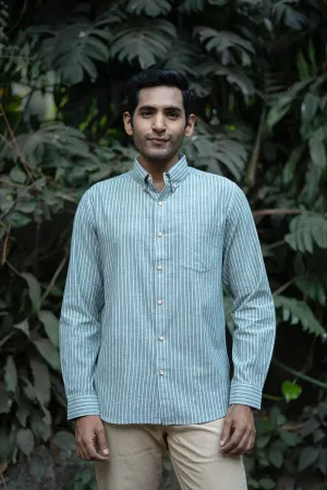 Greyish Green Stripes · Button Down Collar · Full Sleeve Shirt