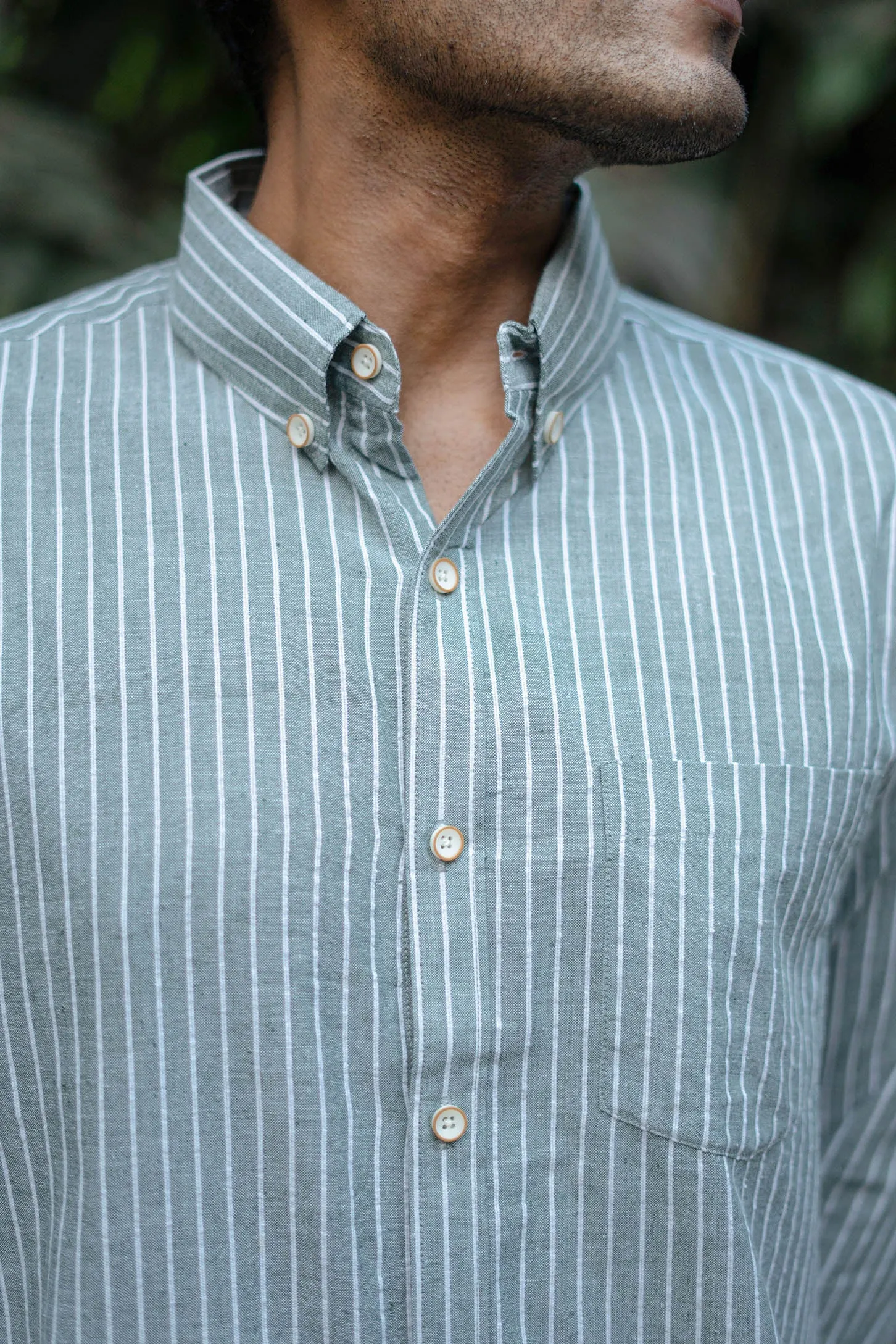Greyish Green Stripes · Button Down Collar · Full Sleeve Shirt