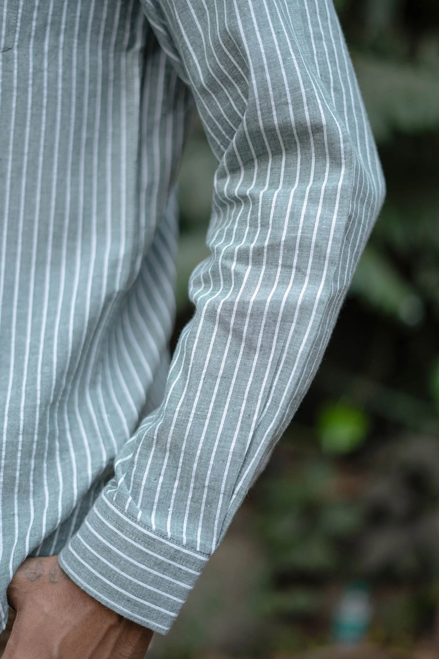 Greyish Green Stripes · Button Down Collar · Full Sleeve Shirt
