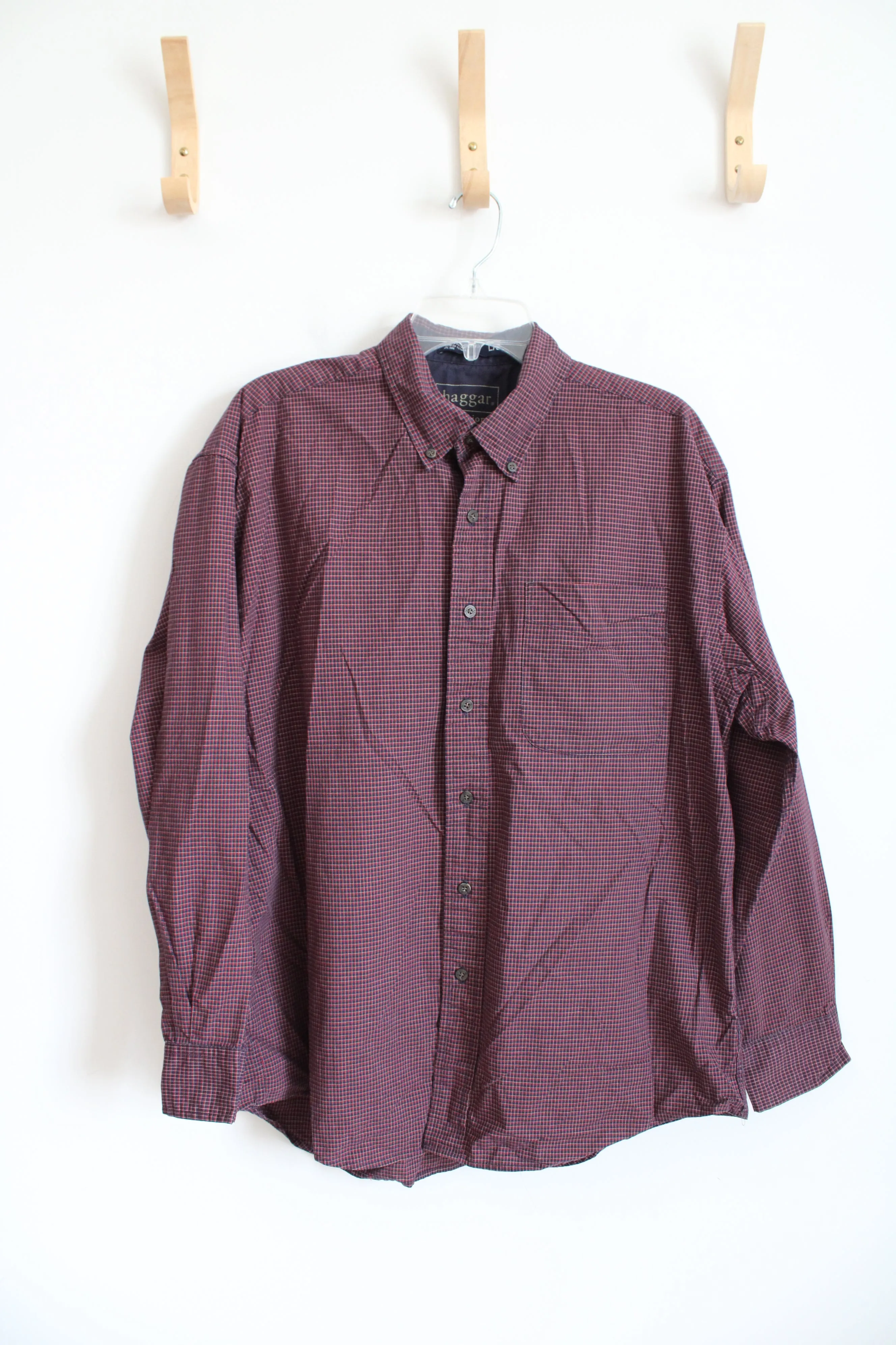 Haggar Red & Blue Plaid Button Down Shirt | L
