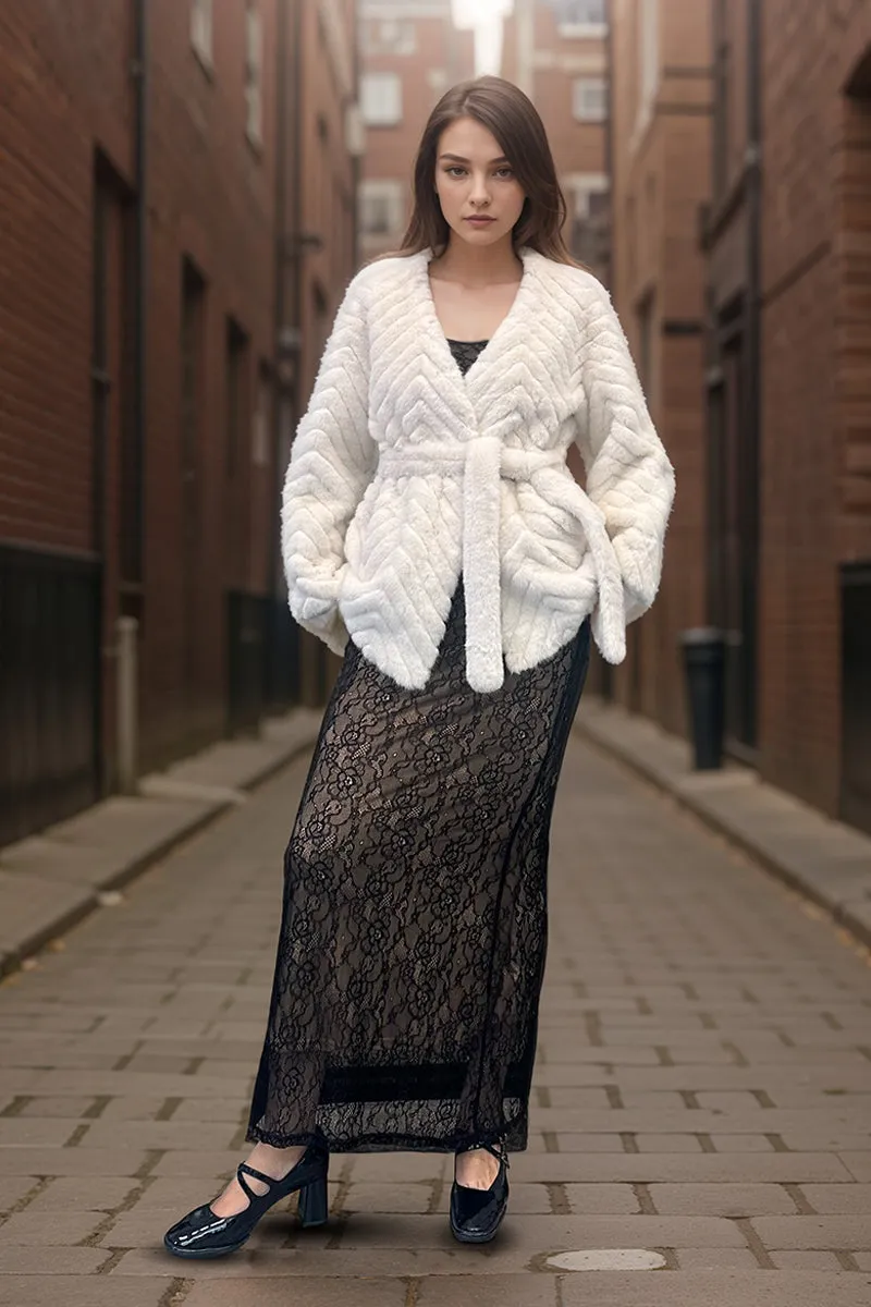 HCT004 Belted Faux Fur Coat Outerwear