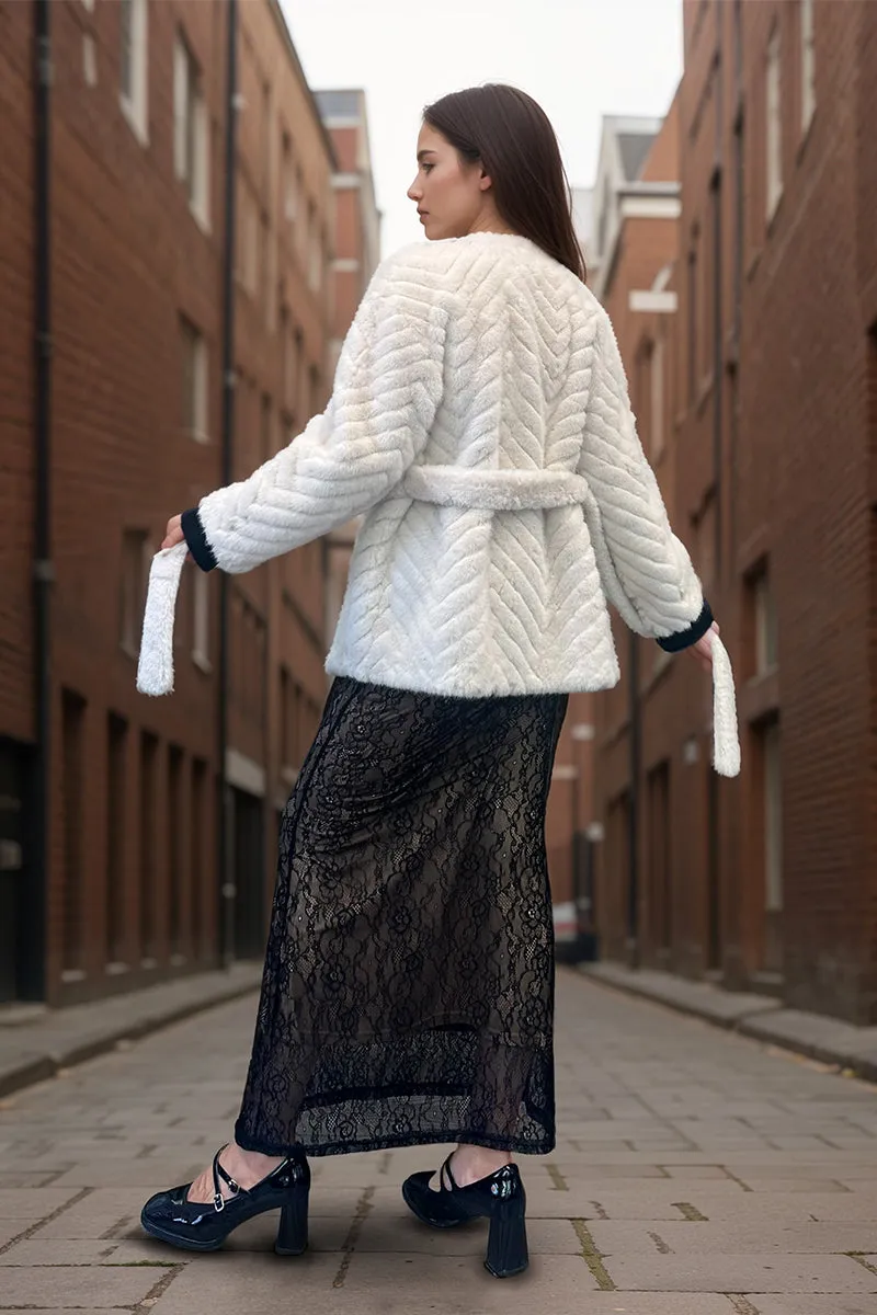 HCT004 Belted Faux Fur Coat Outerwear