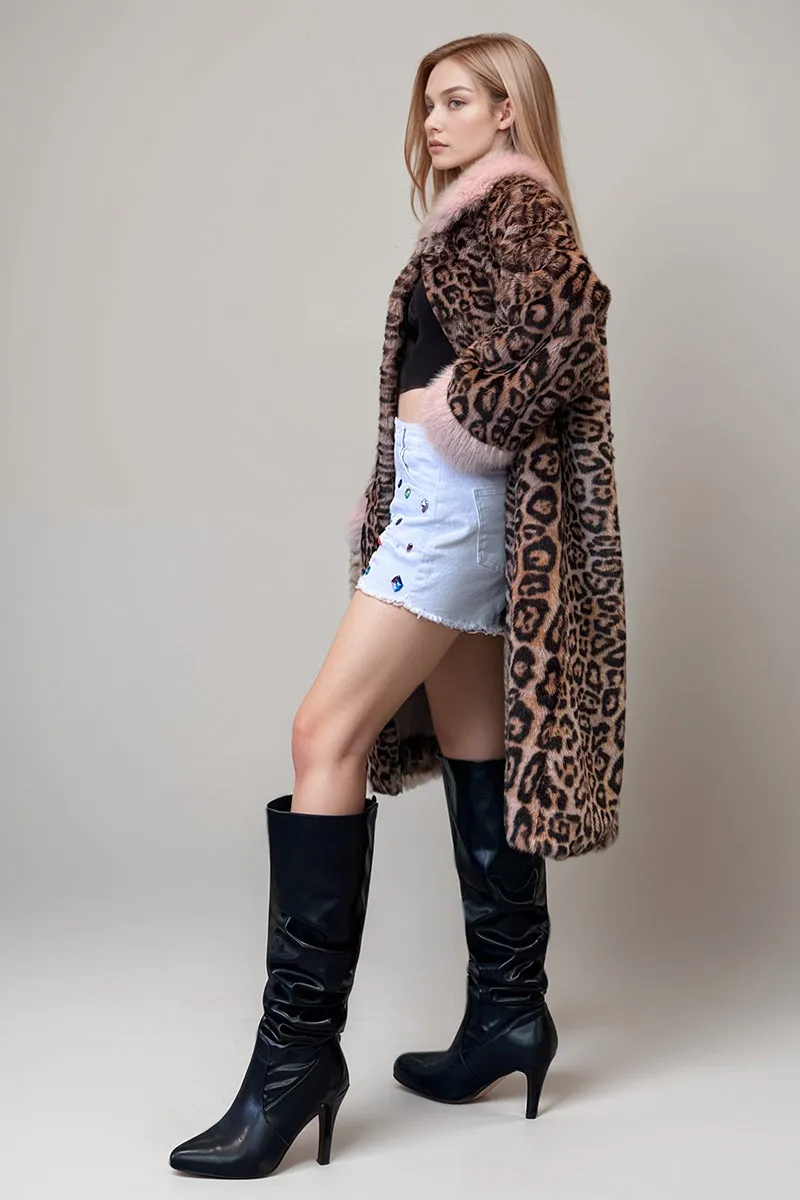 HCT010 Leopard Print Faux Fur Coat Outerwear