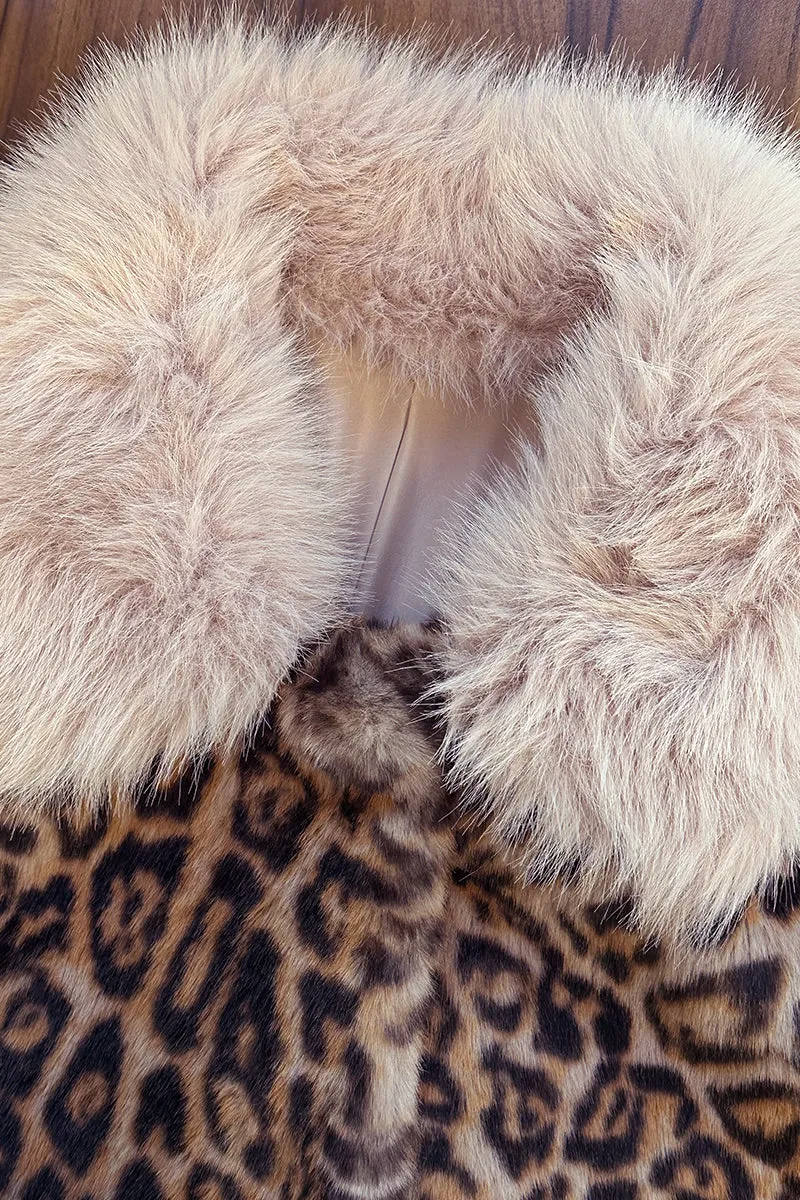 HCT010 Leopard Print Faux Fur Coat Outerwear