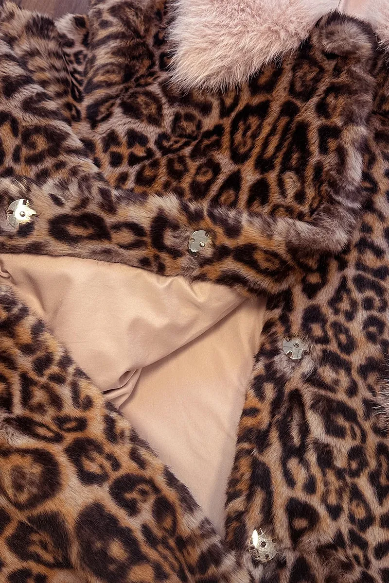 HCT010 Leopard Print Faux Fur Coat Outerwear