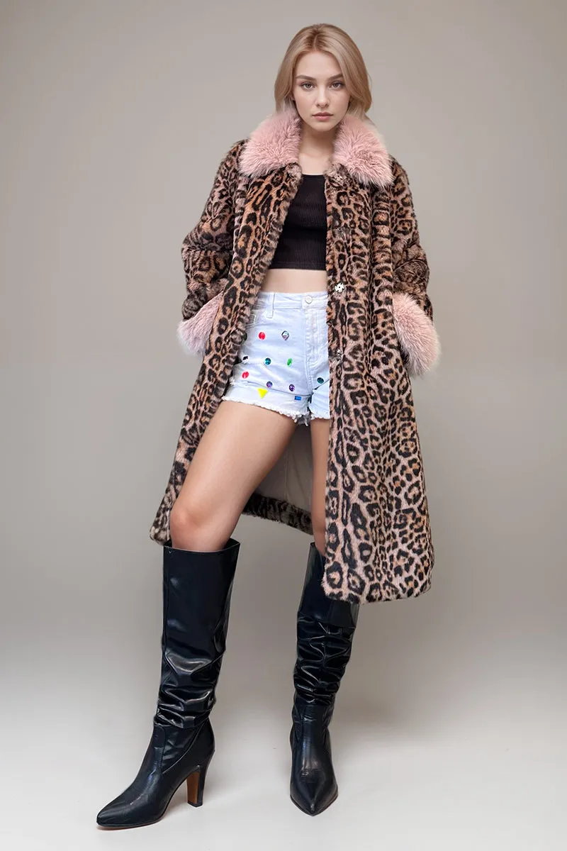 HCT010 Leopard Print Faux Fur Coat Outerwear