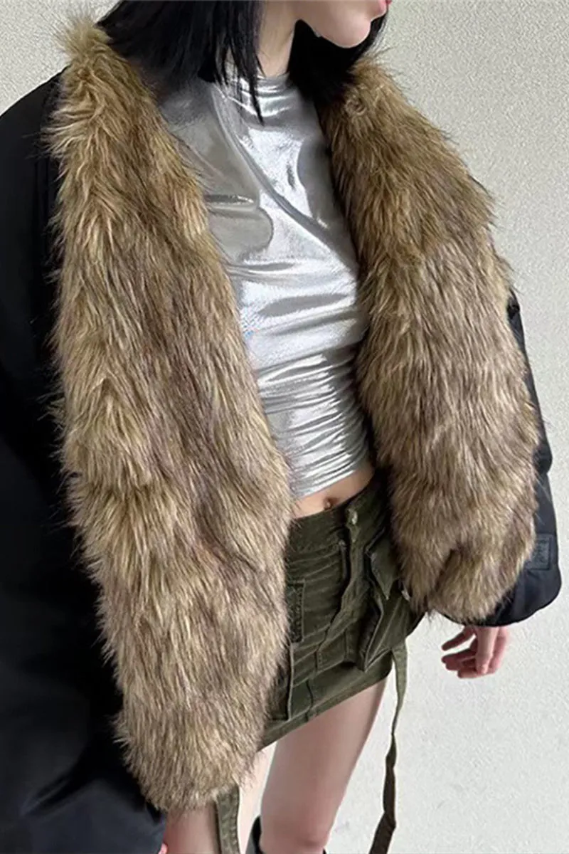 HCT1195 Luxe Reversible Faux Fur Bomber Outerwear