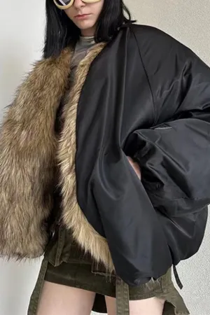 HCT1195 Luxe Reversible Faux Fur Bomber Outerwear