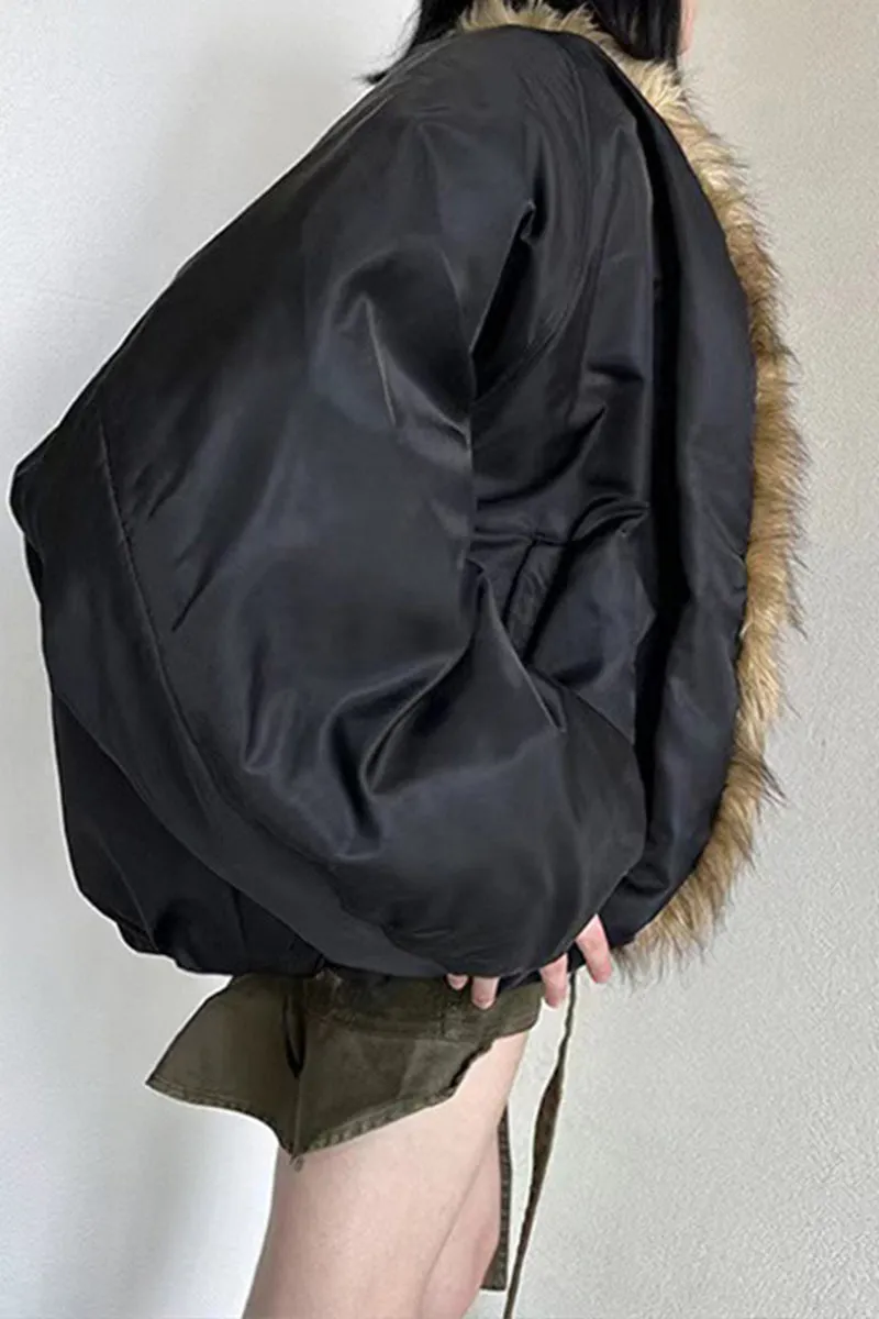 HCT1195 Luxe Reversible Faux Fur Bomber Outerwear