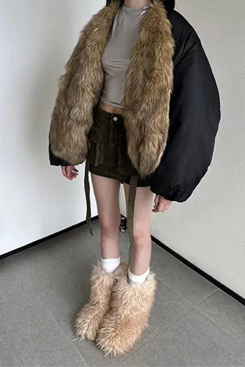 HCT1195 Luxe Reversible Faux Fur Bomber Outerwear