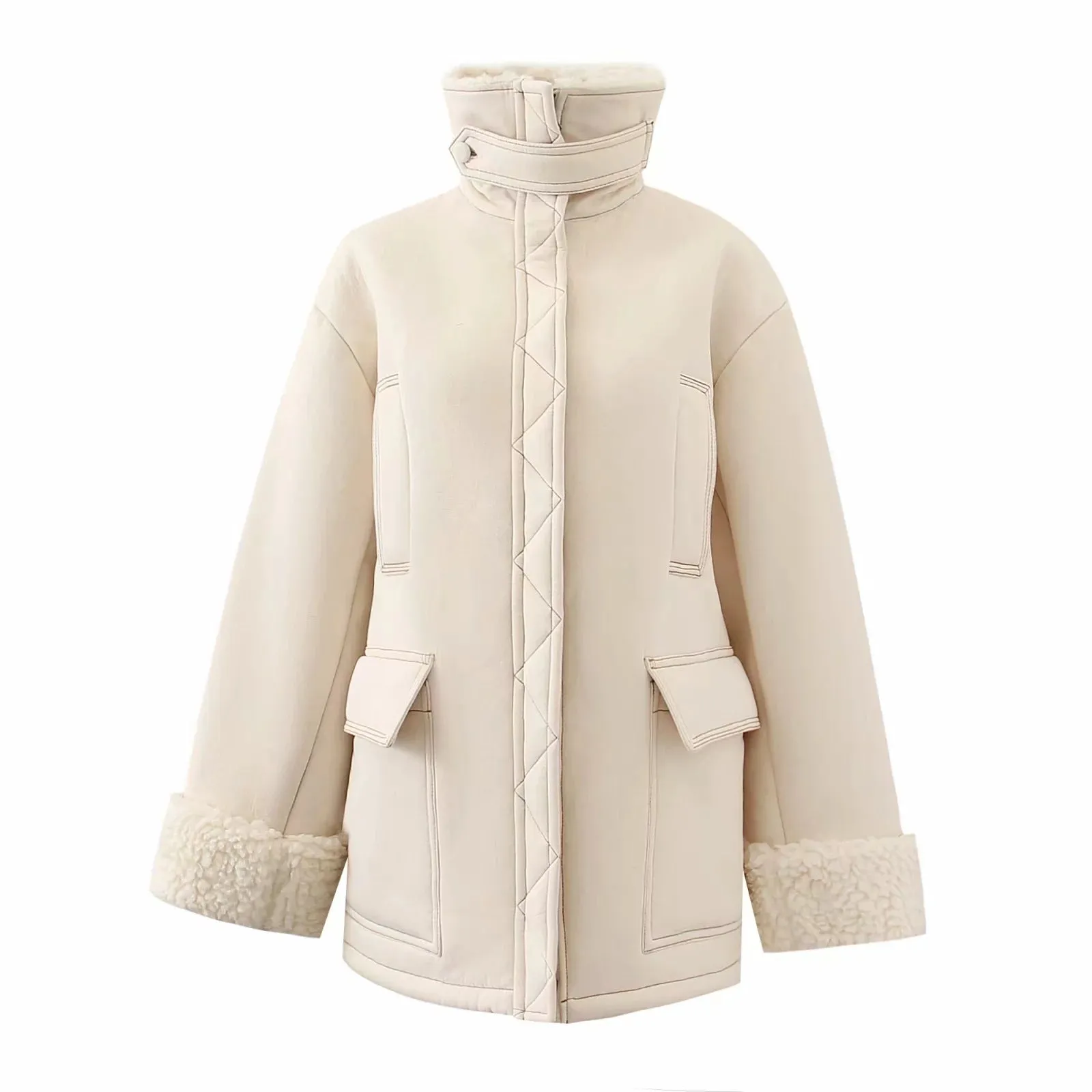 High Collar Lambswool Fur Outerwear
