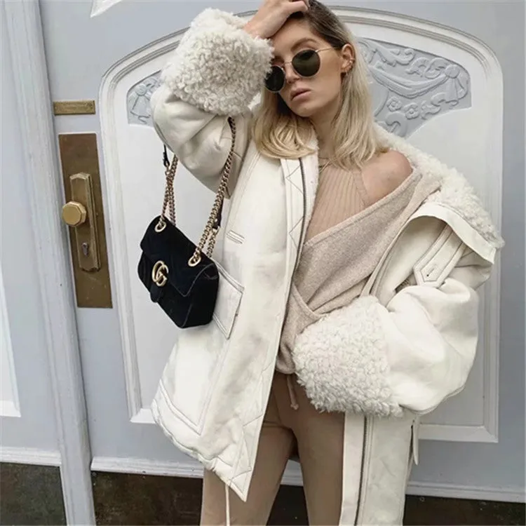 High Collar Lambswool Fur Outerwear