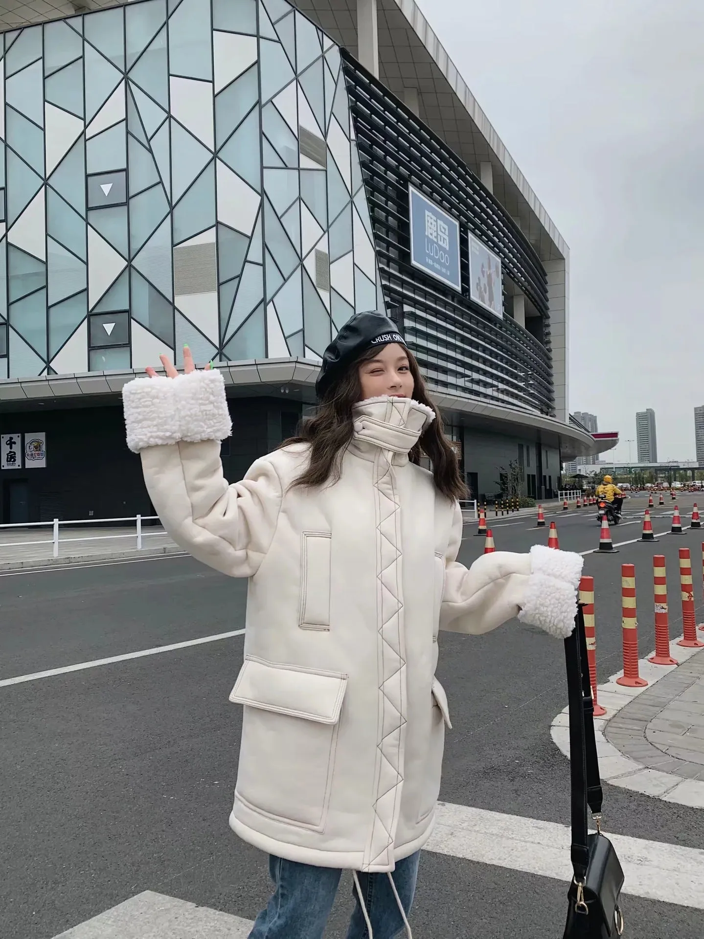 High Collar Lambswool Fur Outerwear