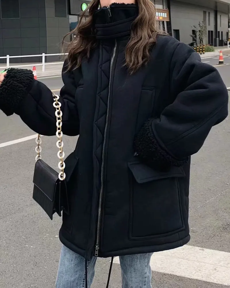 High Collar Lambswool Fur Outerwear