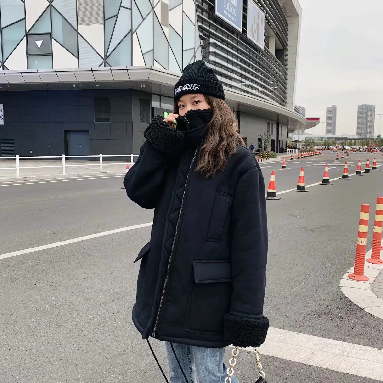 High Collar Lambswool Fur Outerwear