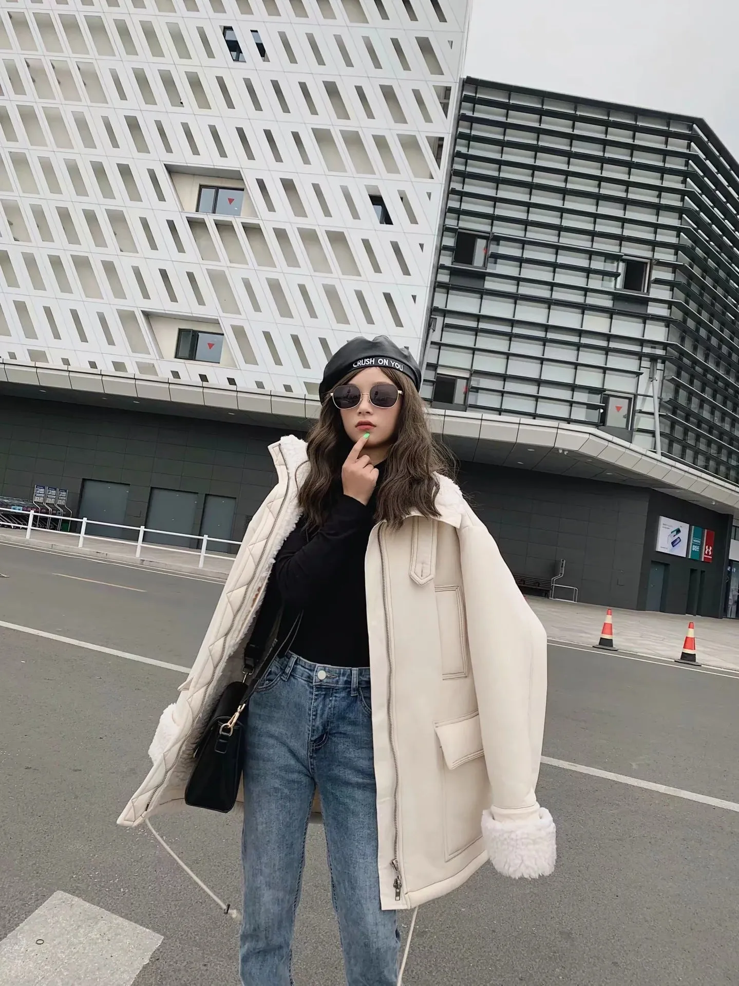 High Collar Lambswool Fur Outerwear