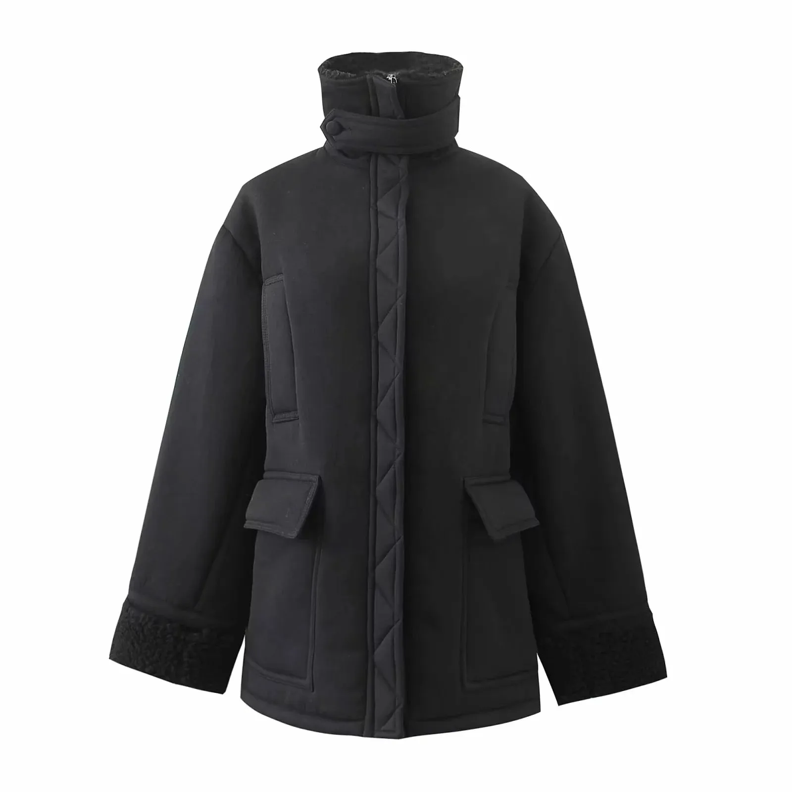 High Collar Lambswool Fur Outerwear