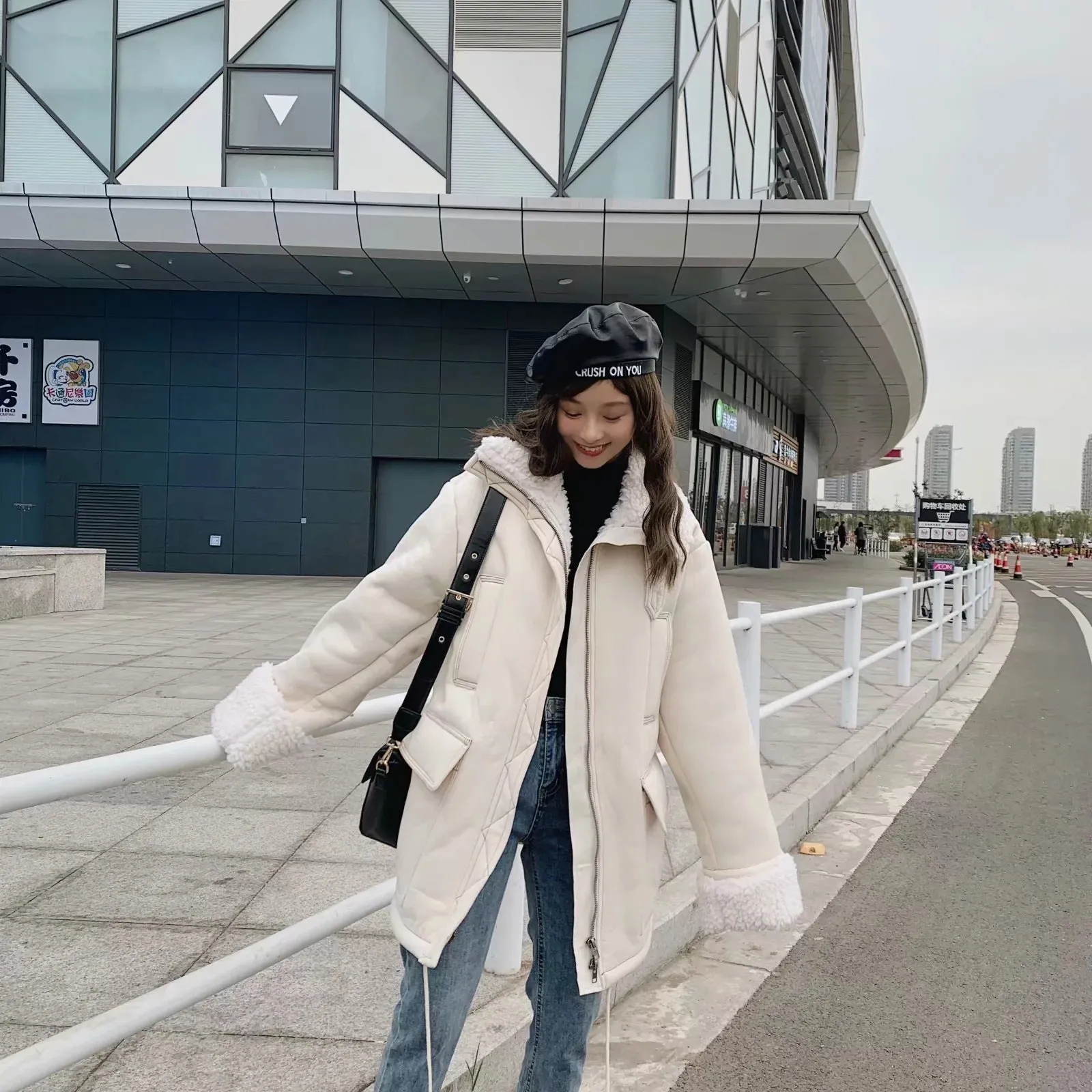 High Collar Lambswool Fur Outerwear