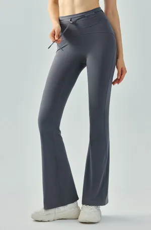 High Waist Athletic Flare Pants Yoga Trousers with Drawstring