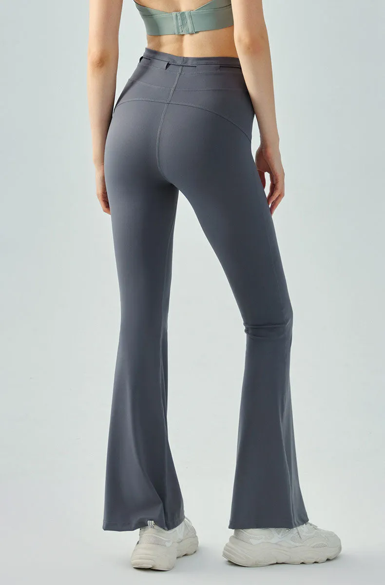 High Waist Athletic Flare Pants Yoga Trousers with Drawstring