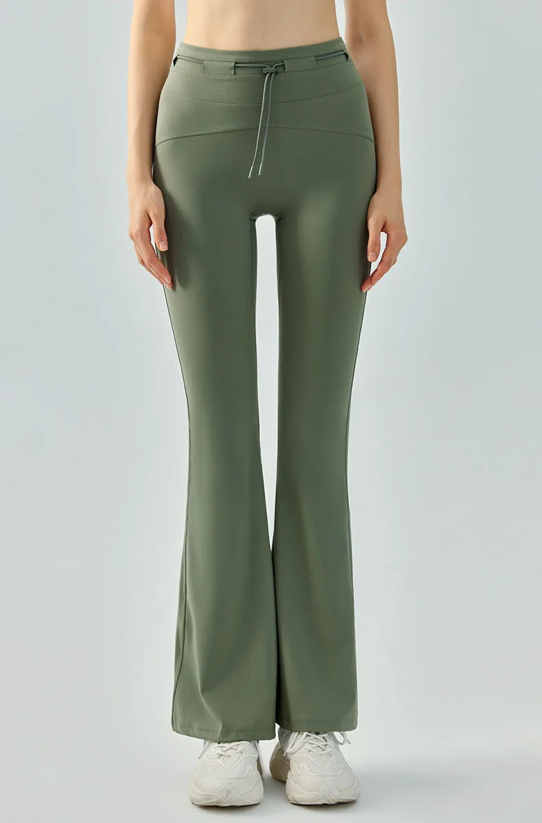 High Waist Athletic Flare Pants Yoga Trousers with Drawstring
