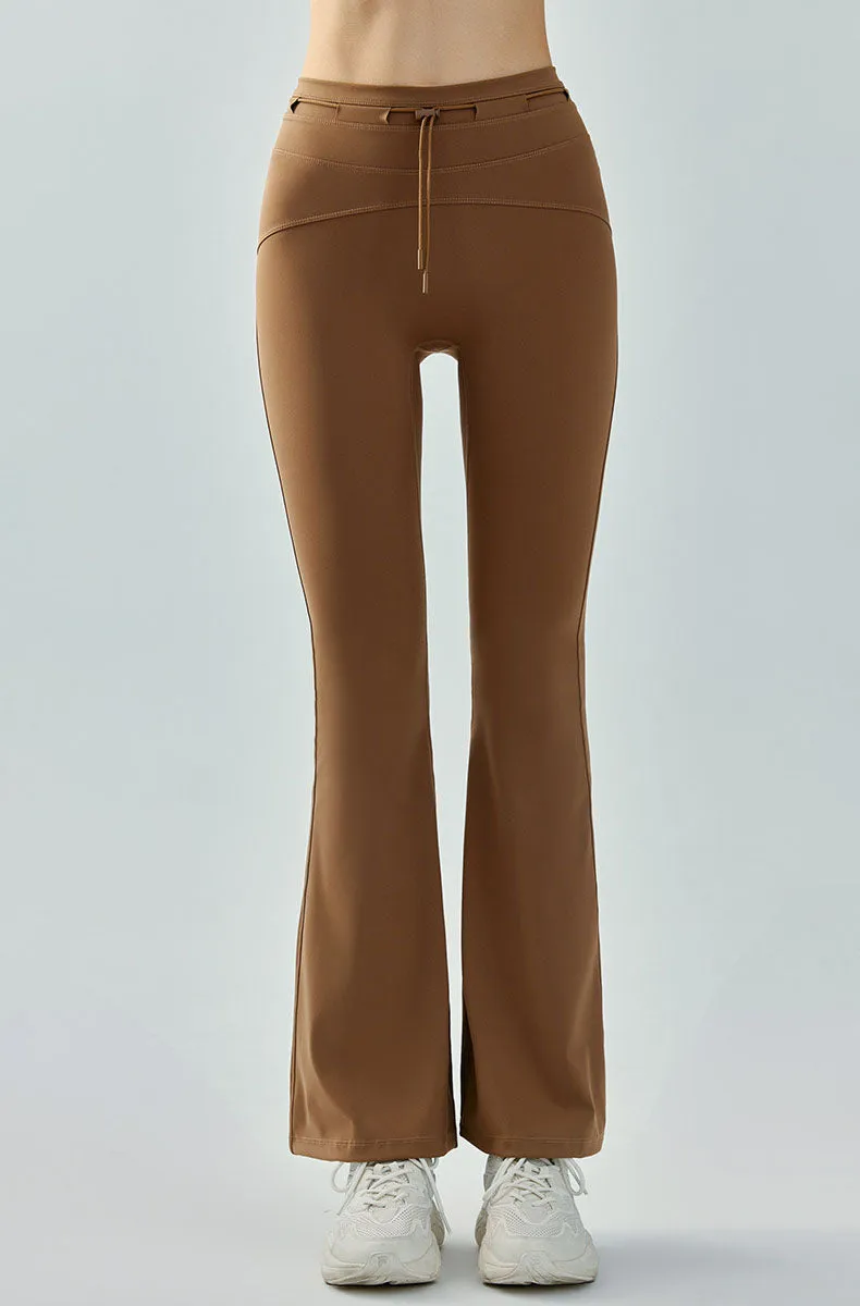 High Waist Athletic Flare Pants Yoga Trousers with Drawstring