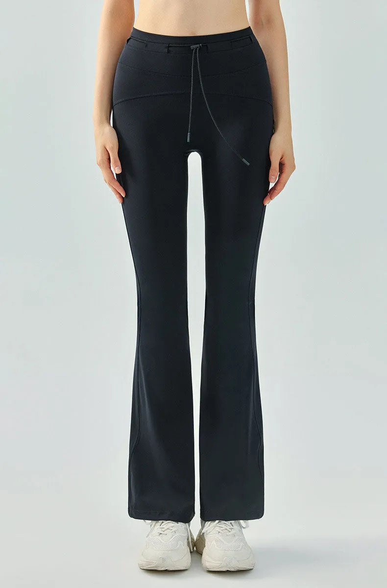 High Waist Athletic Flare Pants Yoga Trousers with Drawstring