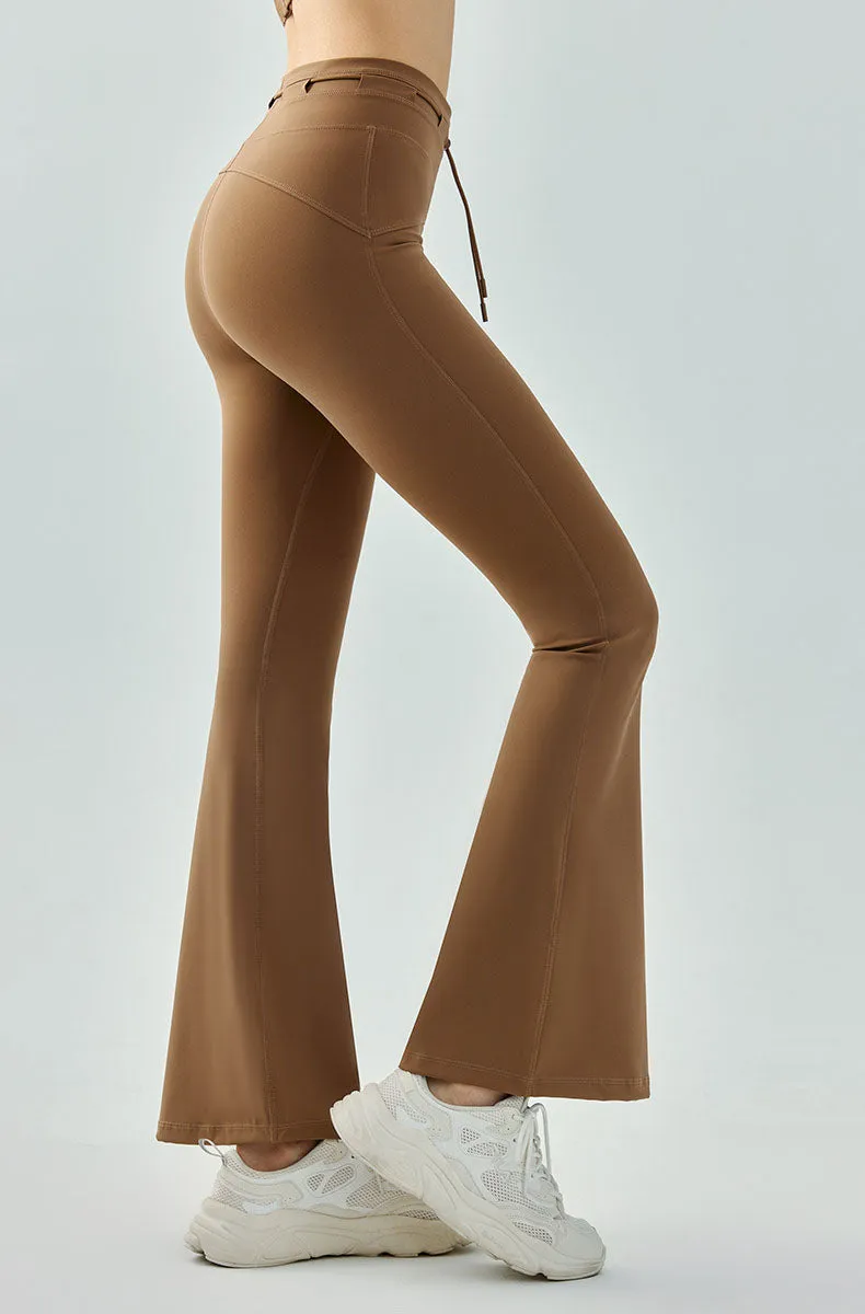High Waist Athletic Flare Pants Yoga Trousers with Drawstring