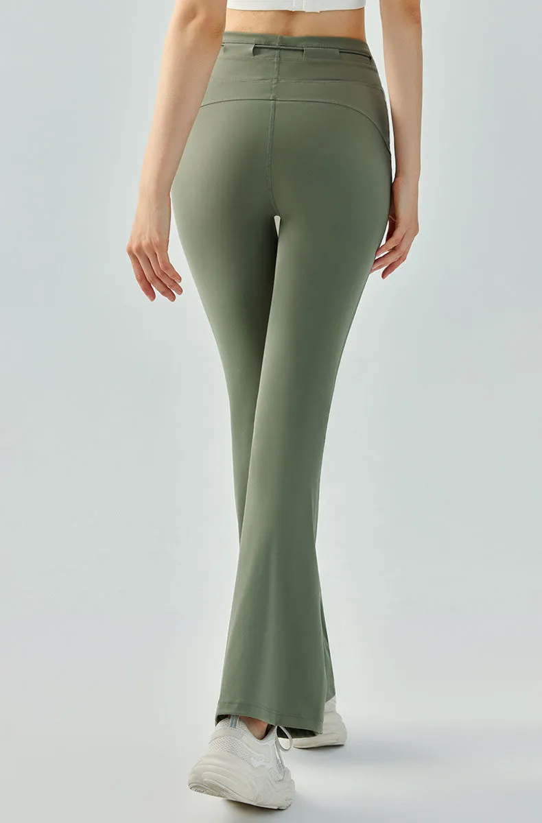 High Waist Athletic Flare Pants Yoga Trousers with Drawstring