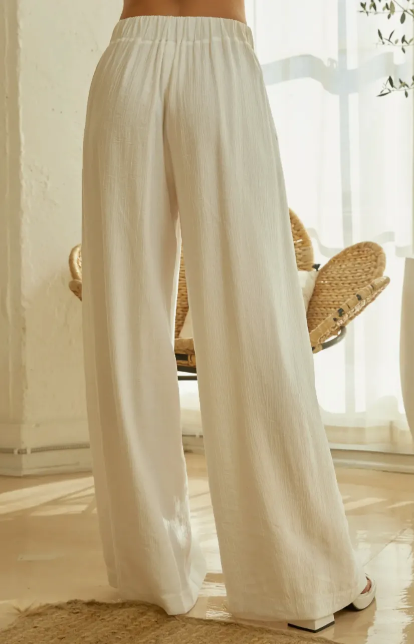 High Waist Crinkled Wide Leg Pants