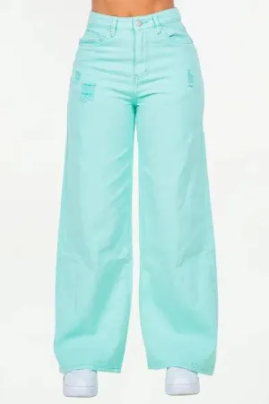 High Waist Distressed Wide Leg Jeans