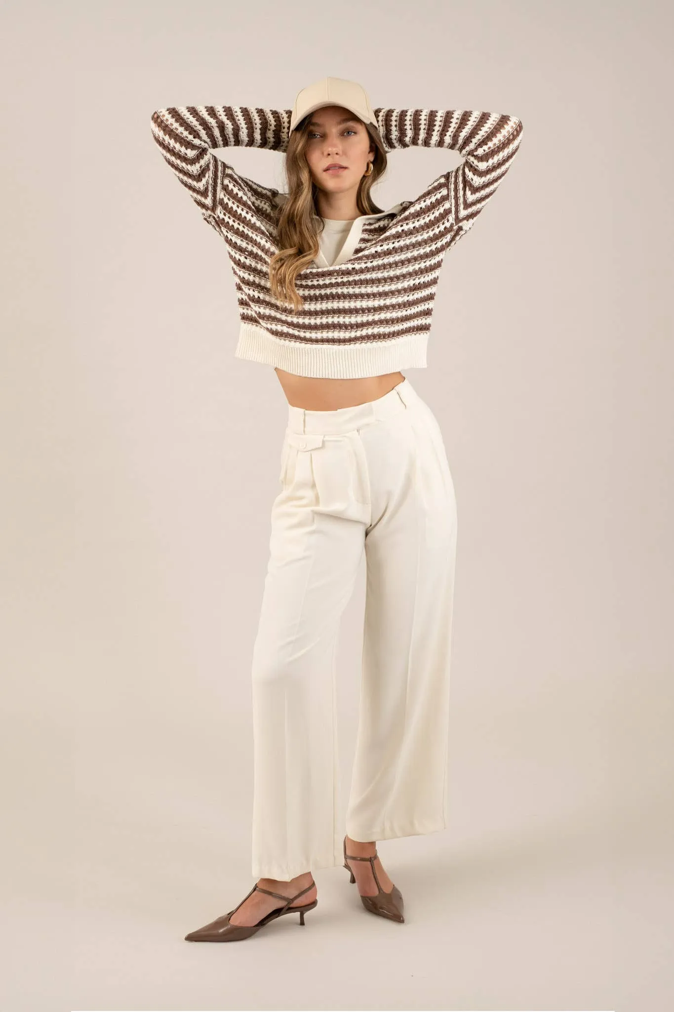 HIGH WAIST WIDE LEG PLEATED DRESS PANTS