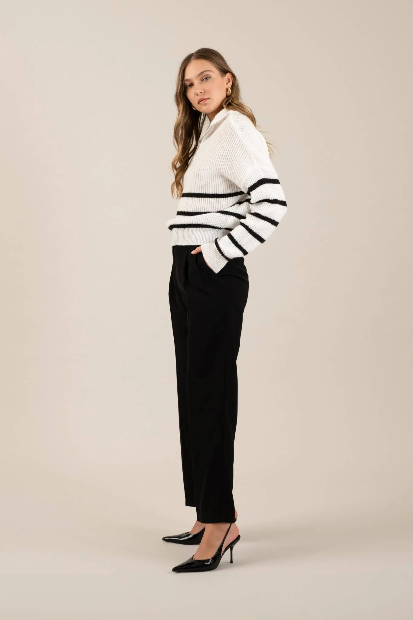 HIGH WAIST WIDE LEG PLEATED DRESS PANTS