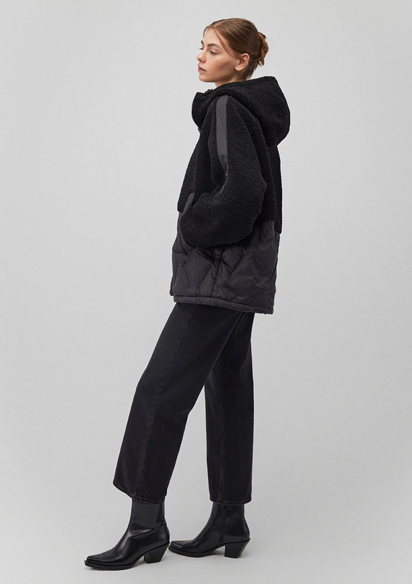 Hooded Black Faux Fur Jacket