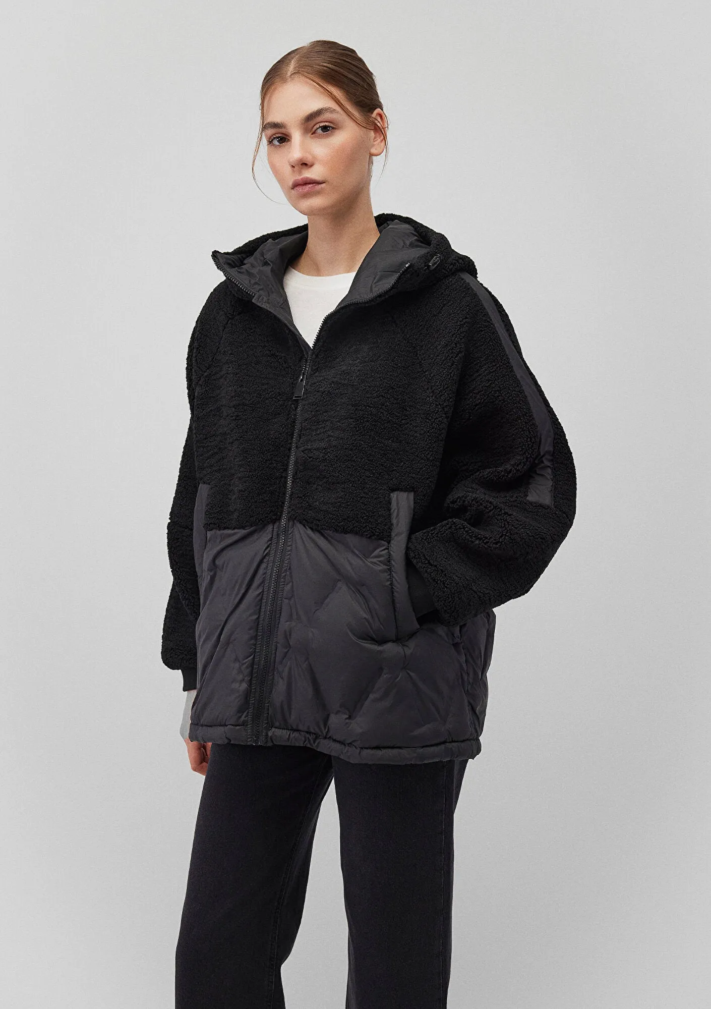Hooded Black Faux Fur Jacket
