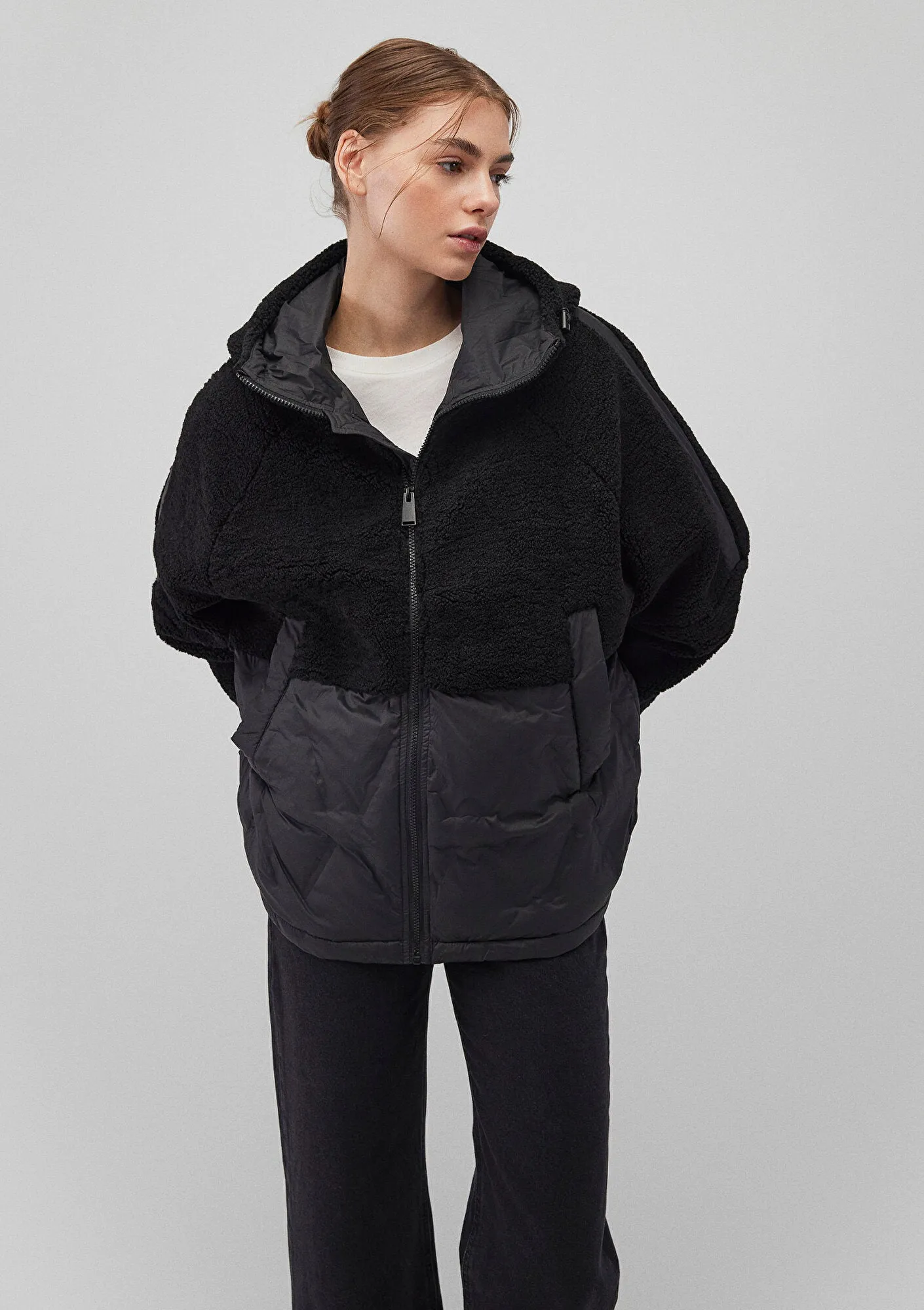 Hooded Black Faux Fur Jacket