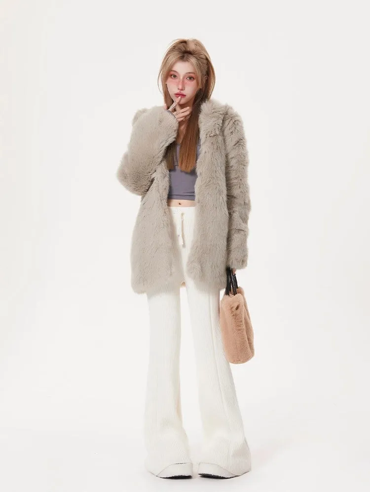Hooded Plush Fur Coat