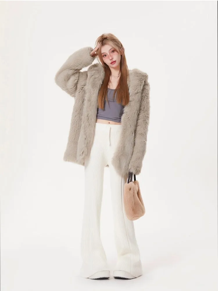 Hooded Plush Fur Coat