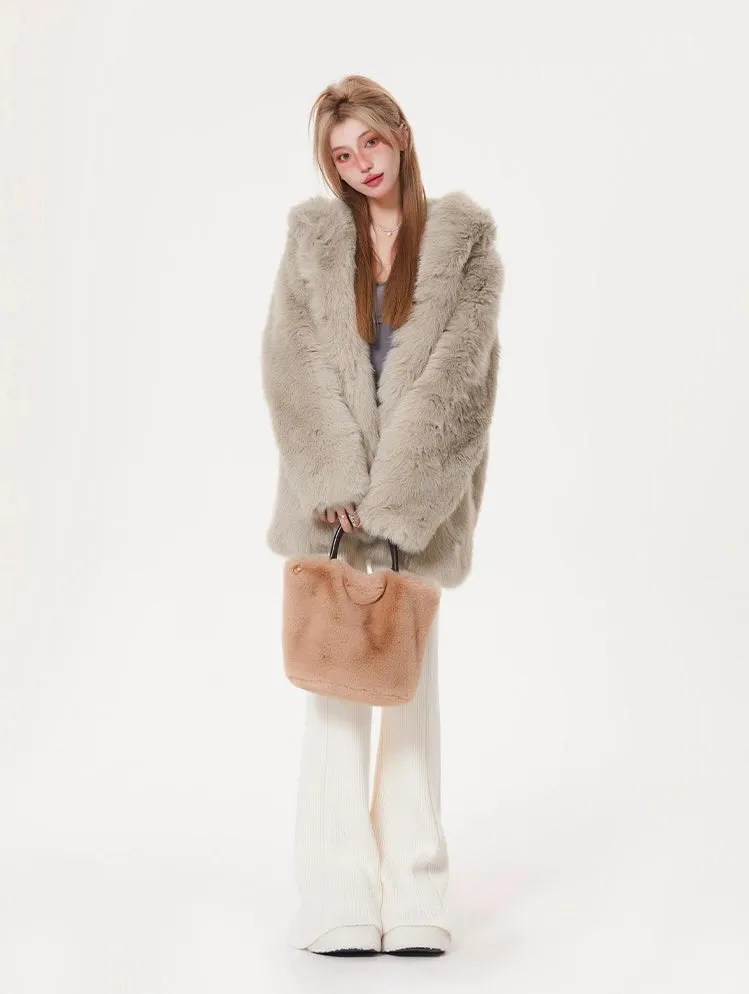 Hooded Plush Fur Coat