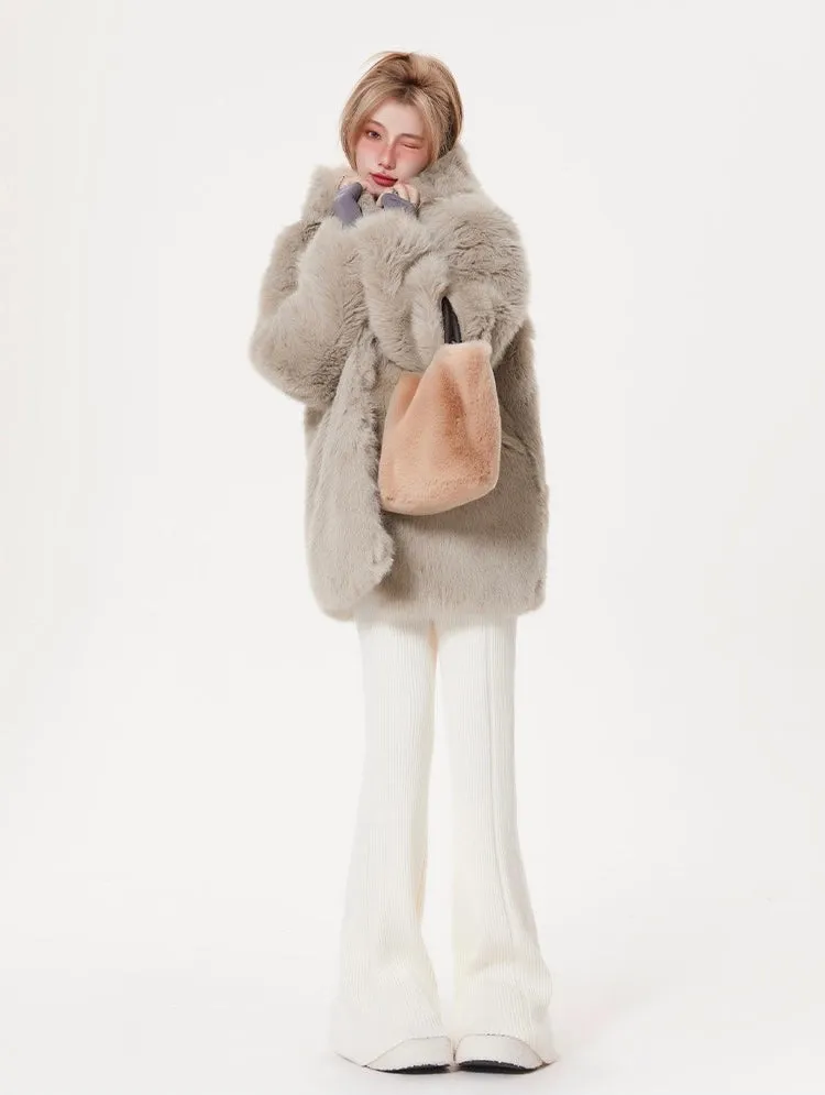 Hooded Plush Fur Coat