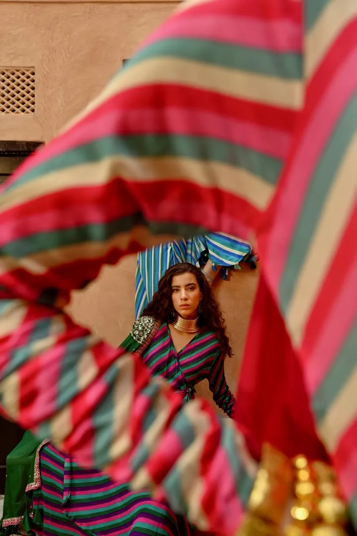 Hot pink  Indi-leheriya Wrap Angrakha Set