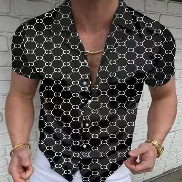 Hot Sale Men's Hawaii Shirt casual slim Turn-down Collar Short Sleeve Shirt Casual brand printed monogram shirt