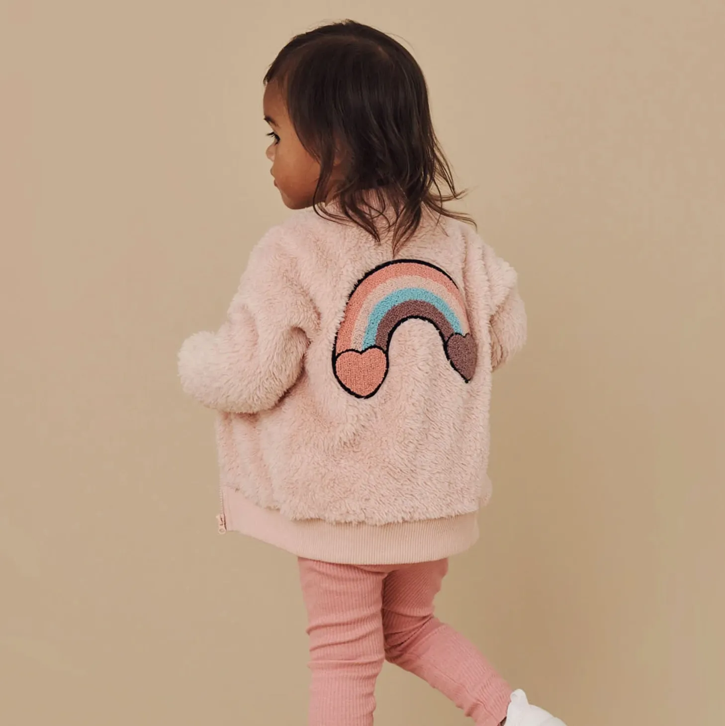 Hux - Rainbow Hearts Fur Jacket - Rose