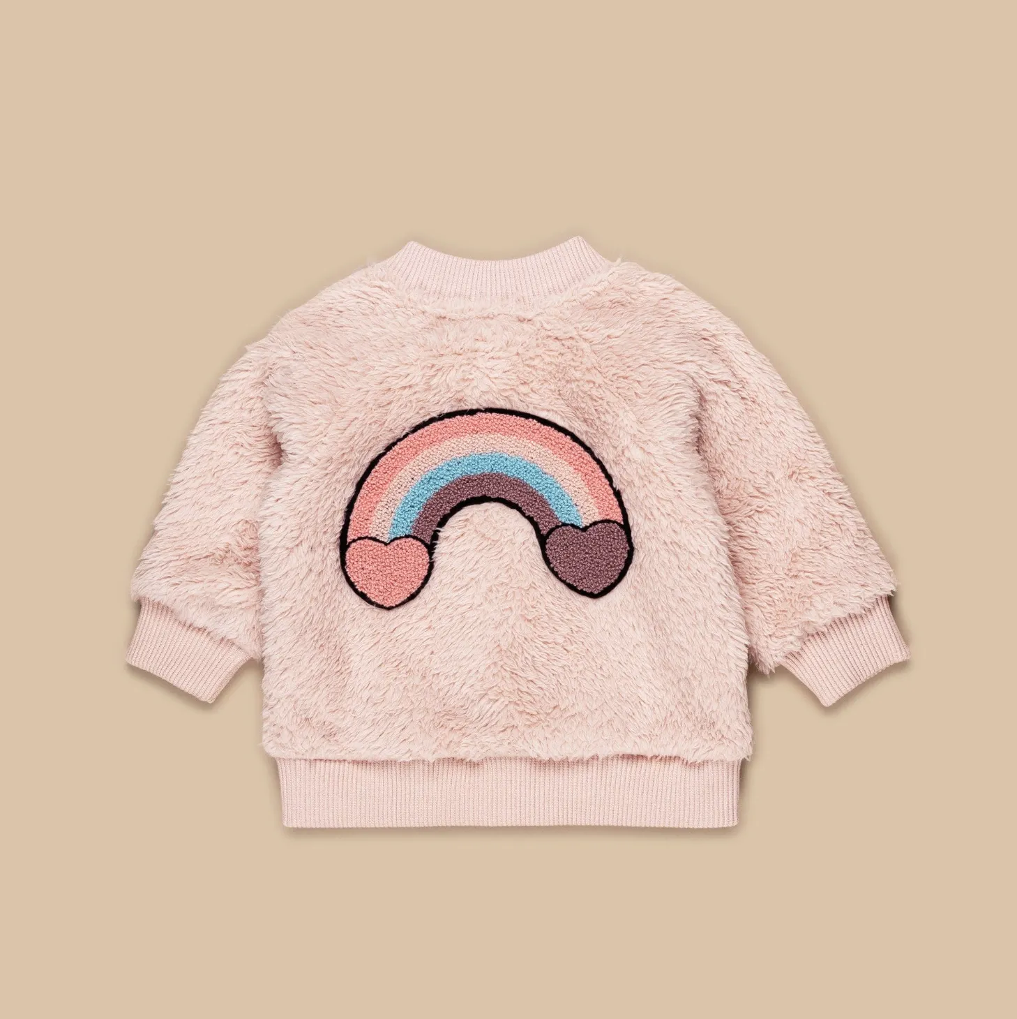 Hux - Rainbow Hearts Fur Jacket - Rose
