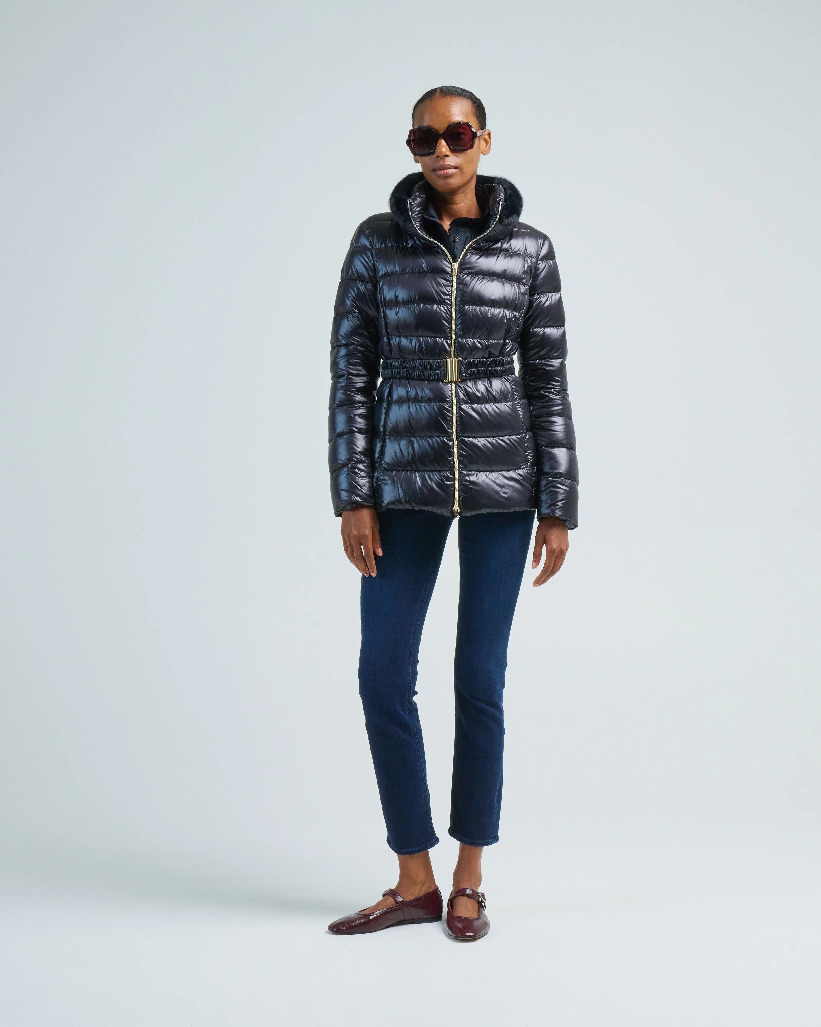 iconico claudia eco fur fitted short coat w/ faux mink collar