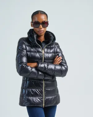 iconico claudia eco fur fitted short coat w/ faux mink collar