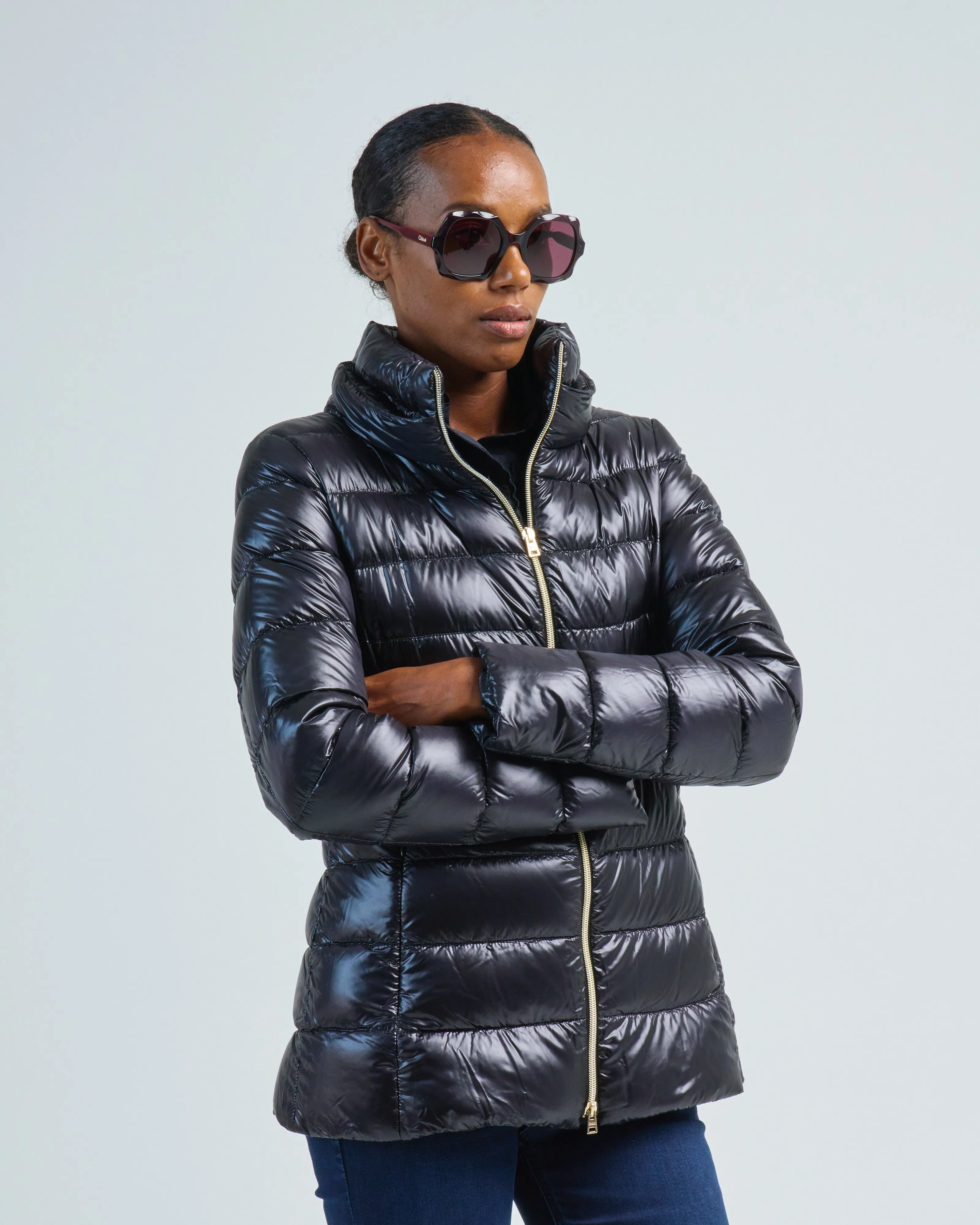 iconico claudia eco fur fitted short coat w/ faux mink collar