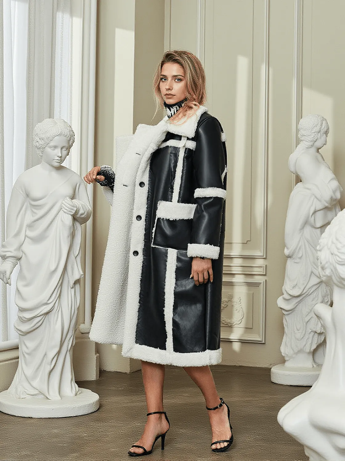 Ida Patchwork Faux Fur Leather Coat