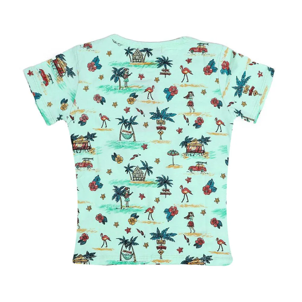 Infants Beach Printed T-Shirt For Girls - Green | Bachaa Party Baby Clothes Girls Tops & T-Shirts