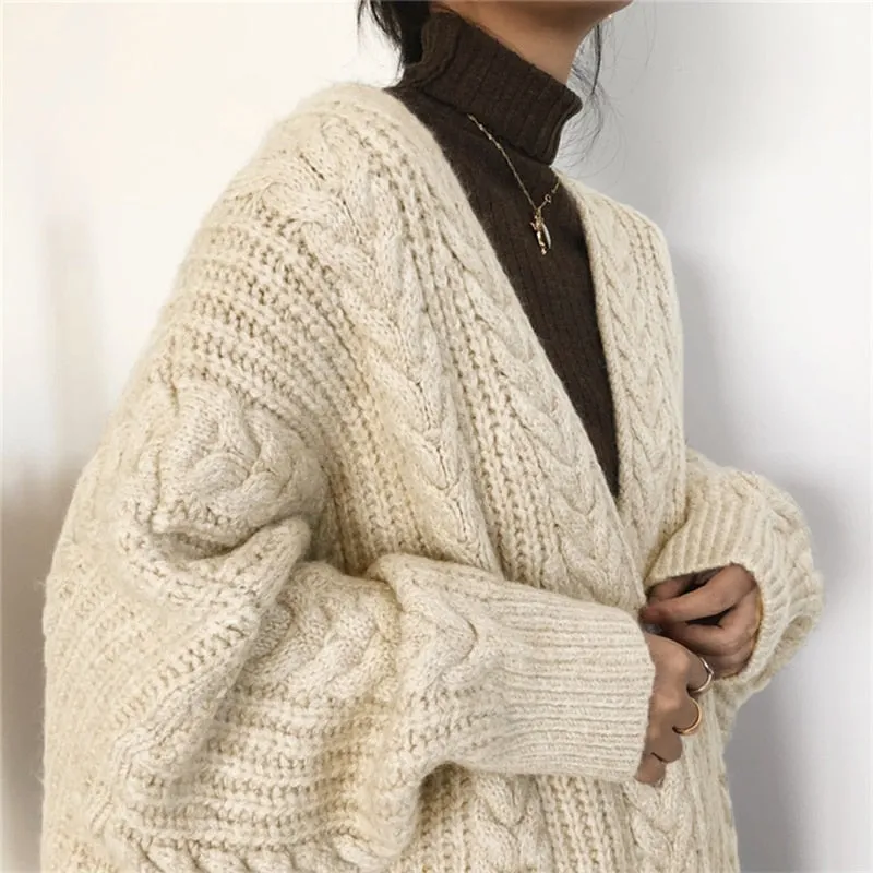 ITOOLIN Autumn Women Loose Warm Long Cardigan Coat Solid Long Sleeve Thicken Sweater TRAF Coat Women Streetwear Outerwear Winter